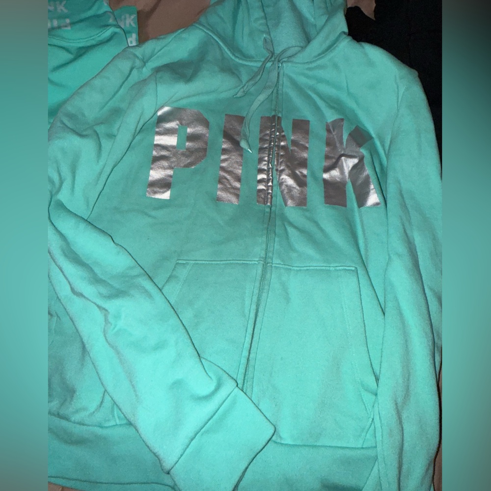 Victoria's Secret Teal Hoodie with Silver Accents